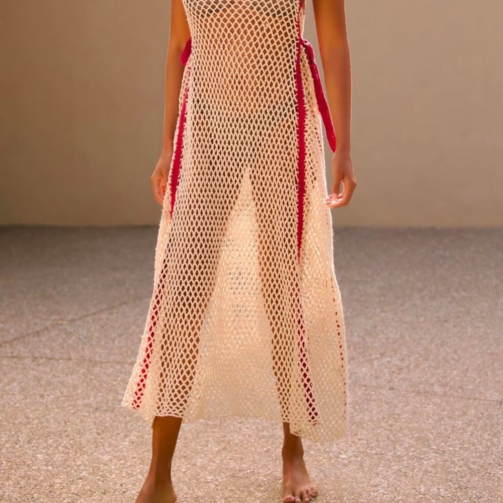 Elegant Beige Crochet Swim Cover-Up